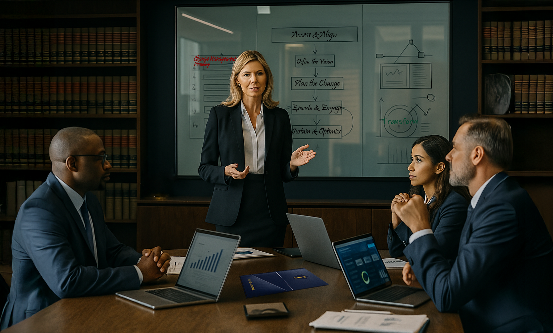 Legal professional guiding digital transformation with stakeholder collaboration